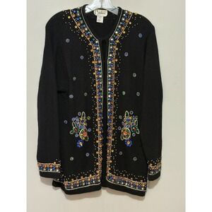 Vintage Carducci Beaded Jewel Embellished Lambswool Angora Holiday Cardigan M‎